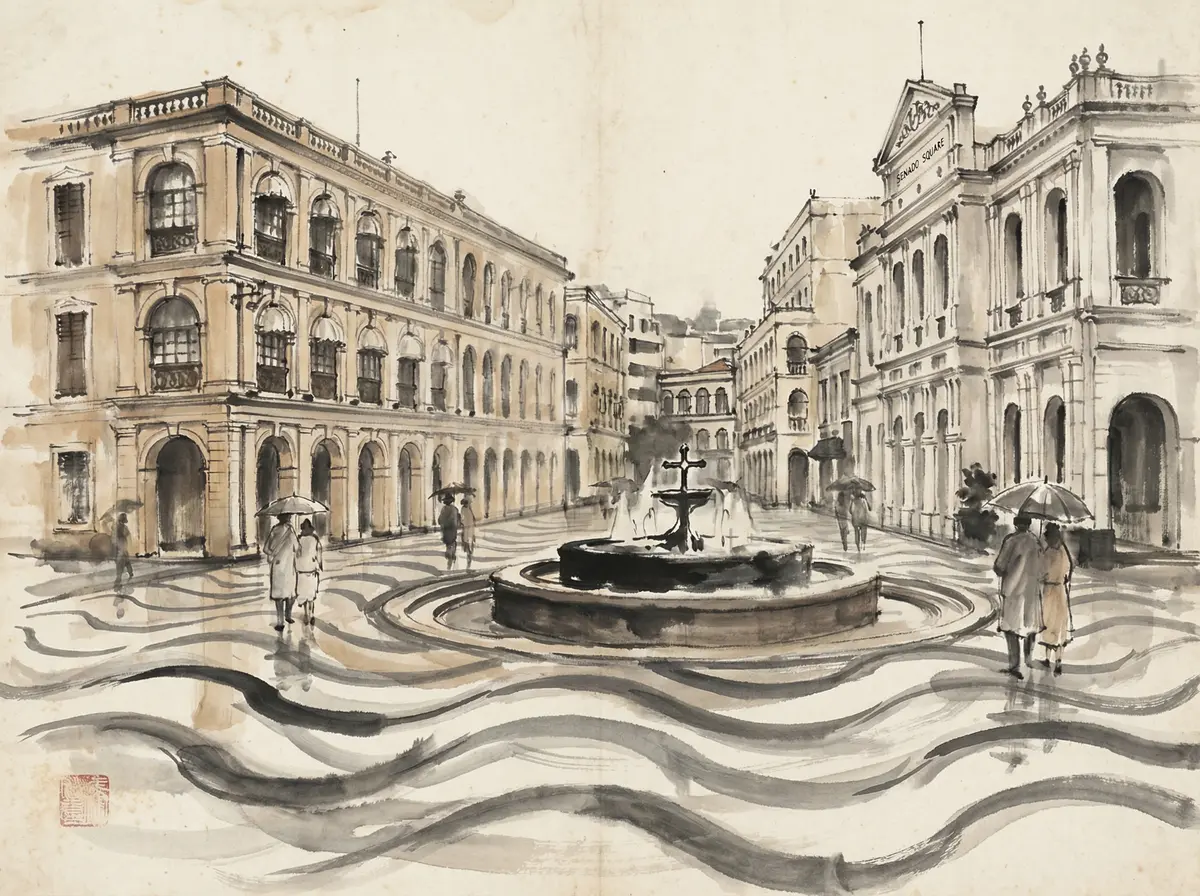 澳门太阳城推荐澳门议事亭前地水墨画风格